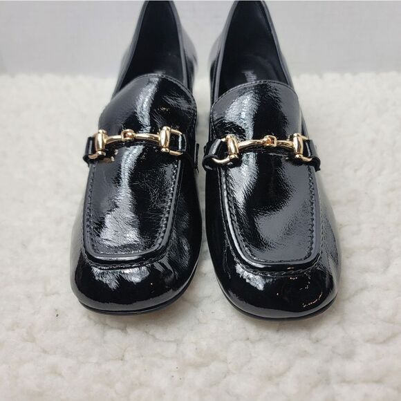 Jeffrey Campbell HorseBit Patent Womens Size 7 Penny Loafer Block Heel Black - Picture 2 of 10